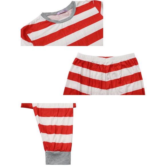 Kids Xmas Pajama Set Striped Winter Christmas Sleepwear Set Red - Picture 4 of 4